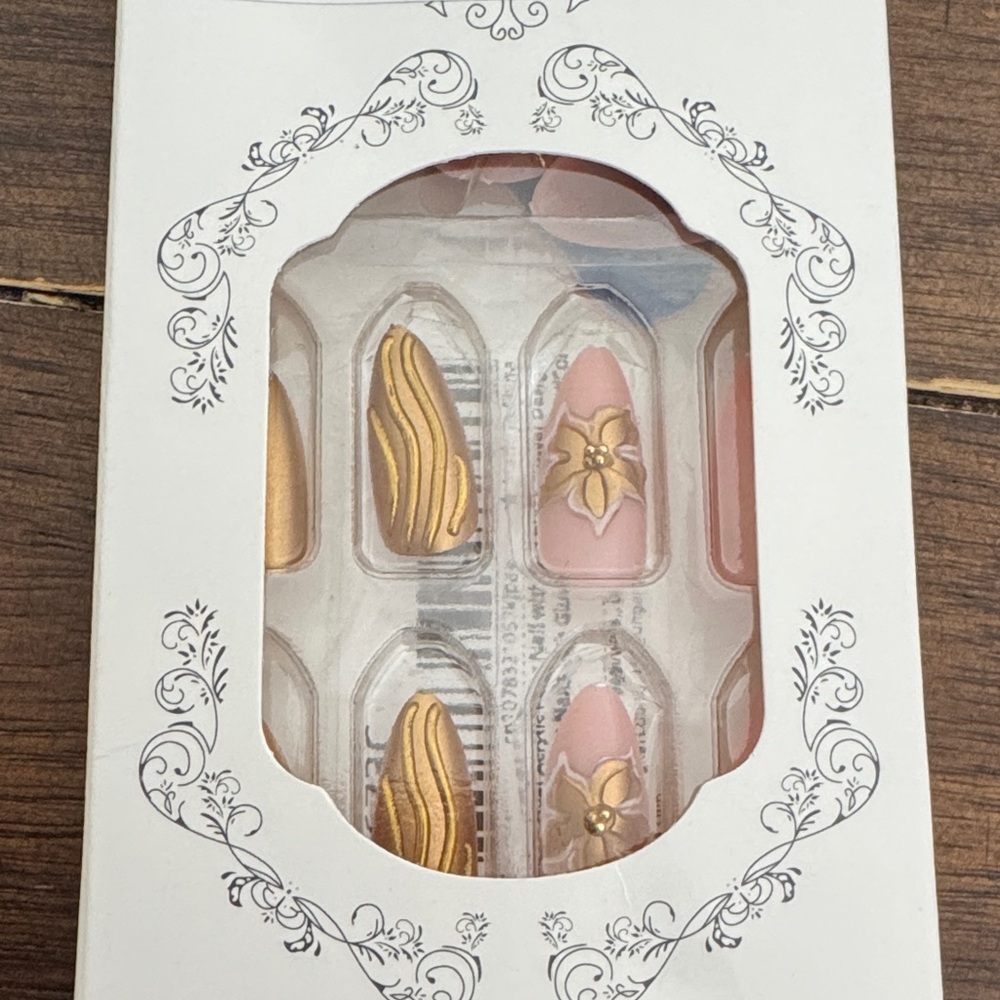 Gold and Pink Press-On Nails